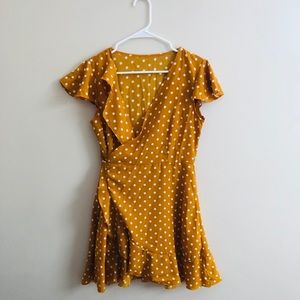 Dandelion and White Polka Dot Tie Dress